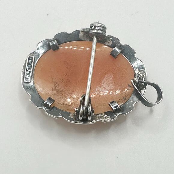 Cameo Sterling Silver Brooch Pin Victorian Ladies Head Profile Vintage Jewelry - Picture 3 of 12